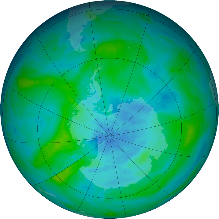 Antarctic ozone map for 11 March 1989